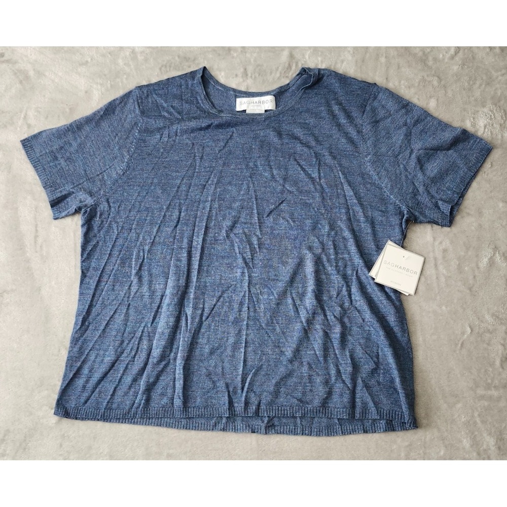 Sag Harbor Womens 2XL Blue Mock Neck Short Sleeve Knit Top New